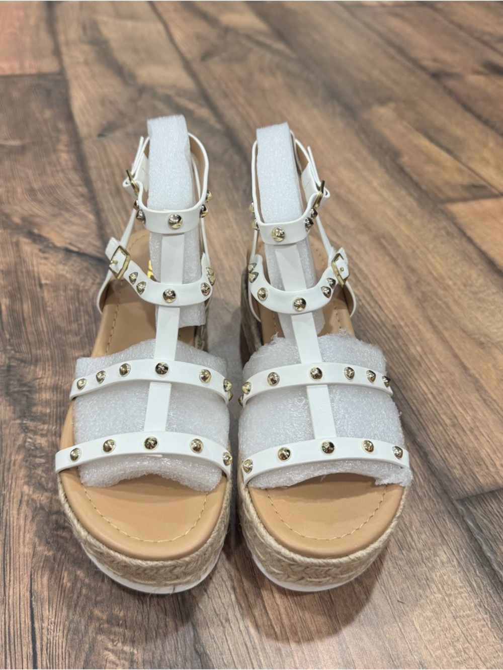 Soda White Studded Espadrille Wedge Sandals